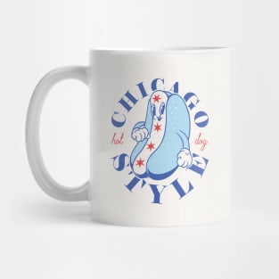 Chicago Style Hot Dog Flag | Glizzy Traditional Specific Signature Food Famous No Ketchup Chicago Flag Dog | Chicago Illinois State South Side South Suburbs Depression Sandwich Anthropomorphic Mascot Mug